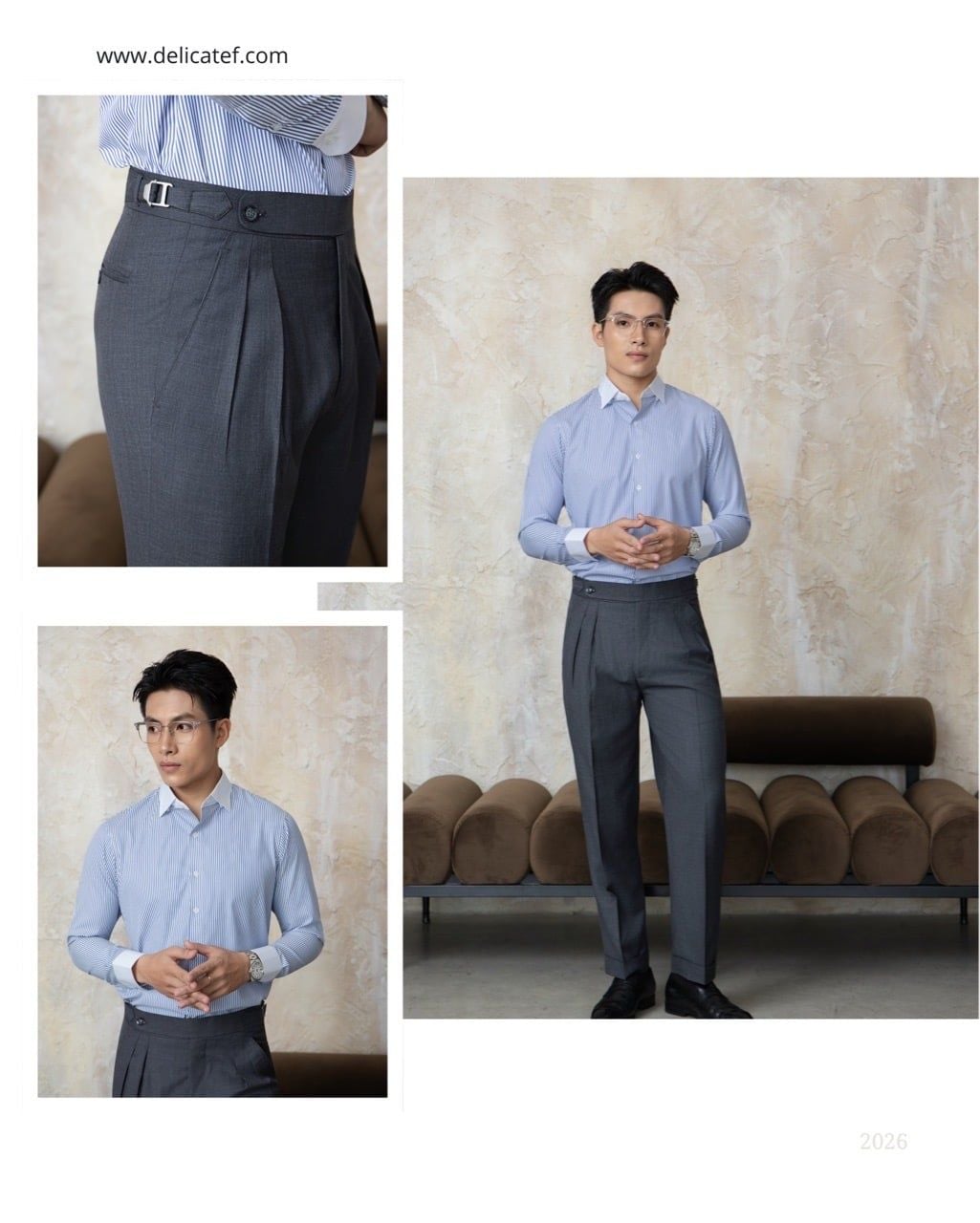  Quần Sidetab xám xước hai ly xuôi | Mid Grey Foward Pleats Trousers 