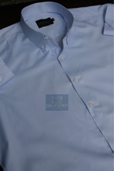  [CHỐNG NHĂN]Sơ Mi Sọc Xanh nhỏ- Spread Collar or Classic Collar 