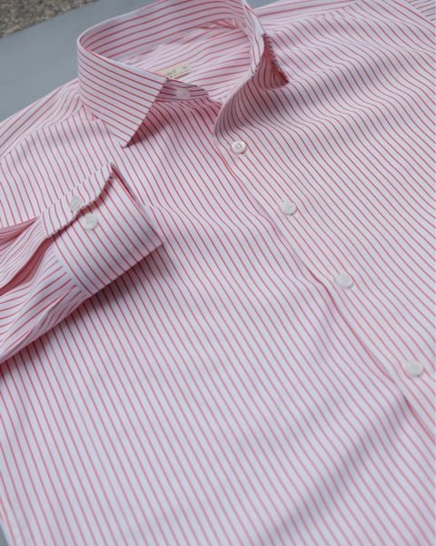  CHỐNG NHĂN | Sơ Mi Nền Trắng Kẻ Chỉ Đỏ Hồng 