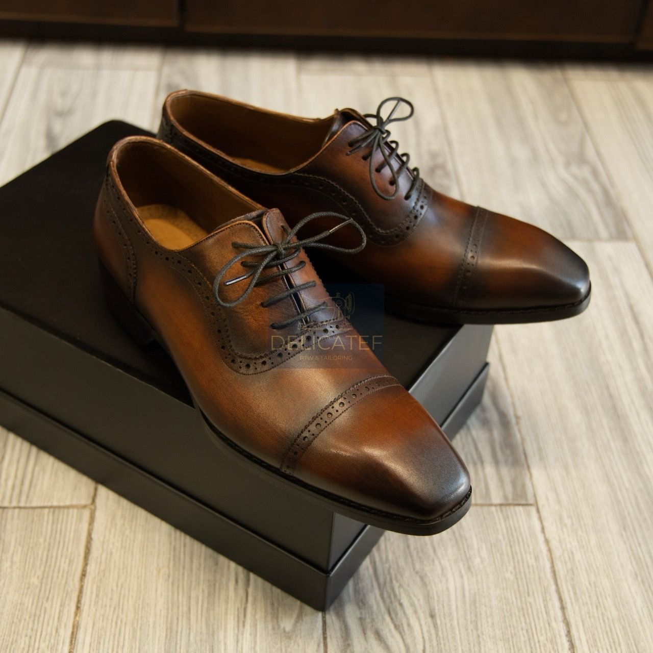  Giày Da Semi-Brogue Captoe Derby – Dark Espresso 