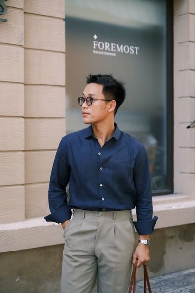  Sơ Mi Linen Màu Xanh Navy basic 