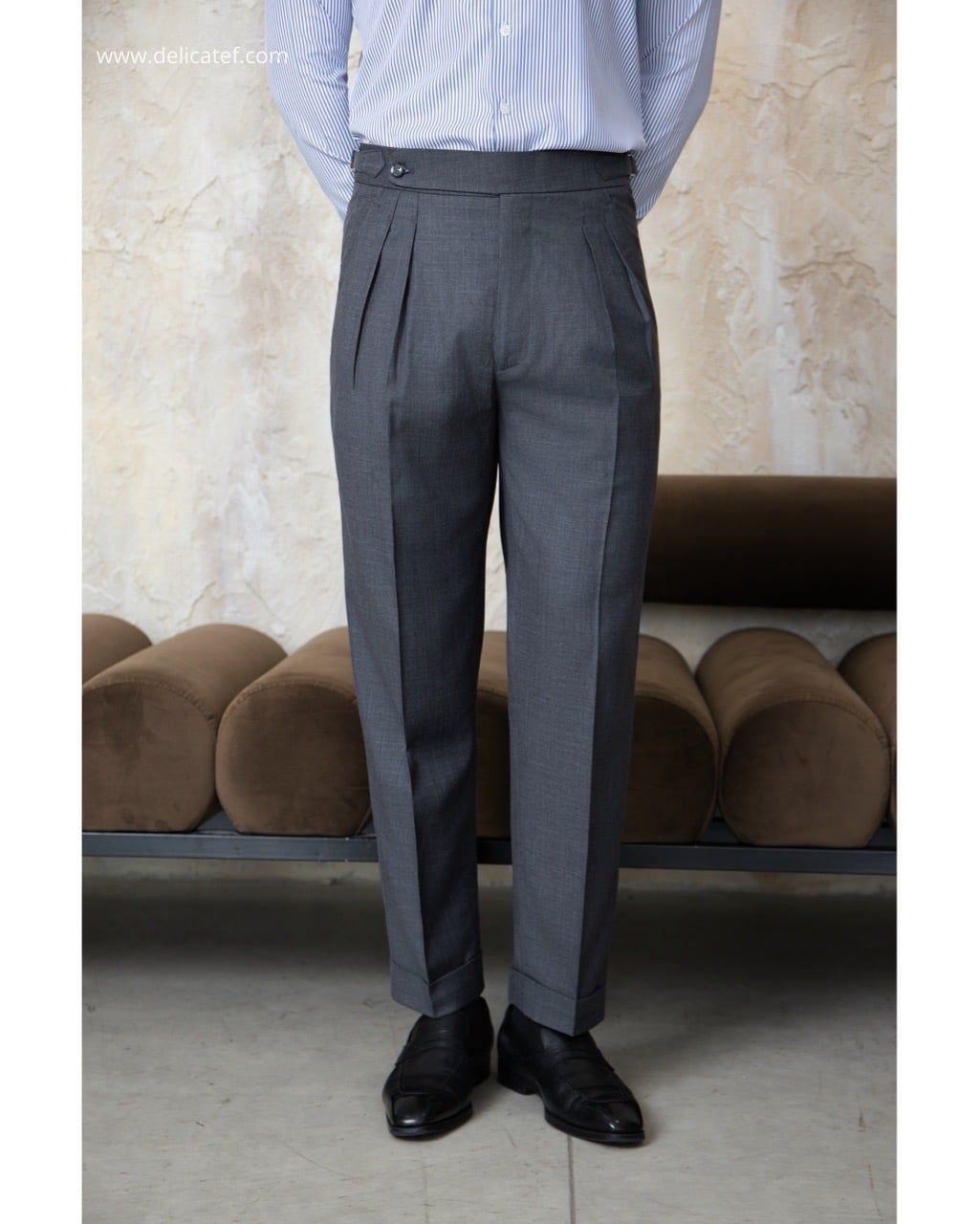  Quần Sidetab xám xước hai ly xuôi | Mid Grey Foward Pleats Trousers 