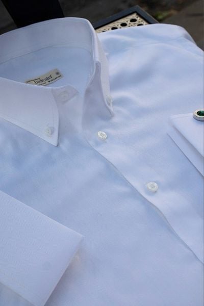  Sơ Mi Trắng xương cá dệt herringbone tay cufflinks 