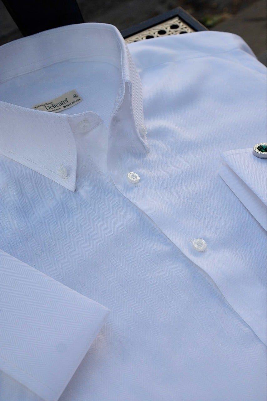  Sơ Mi Trắng xương cá dệt herringbone tay cufflinks 