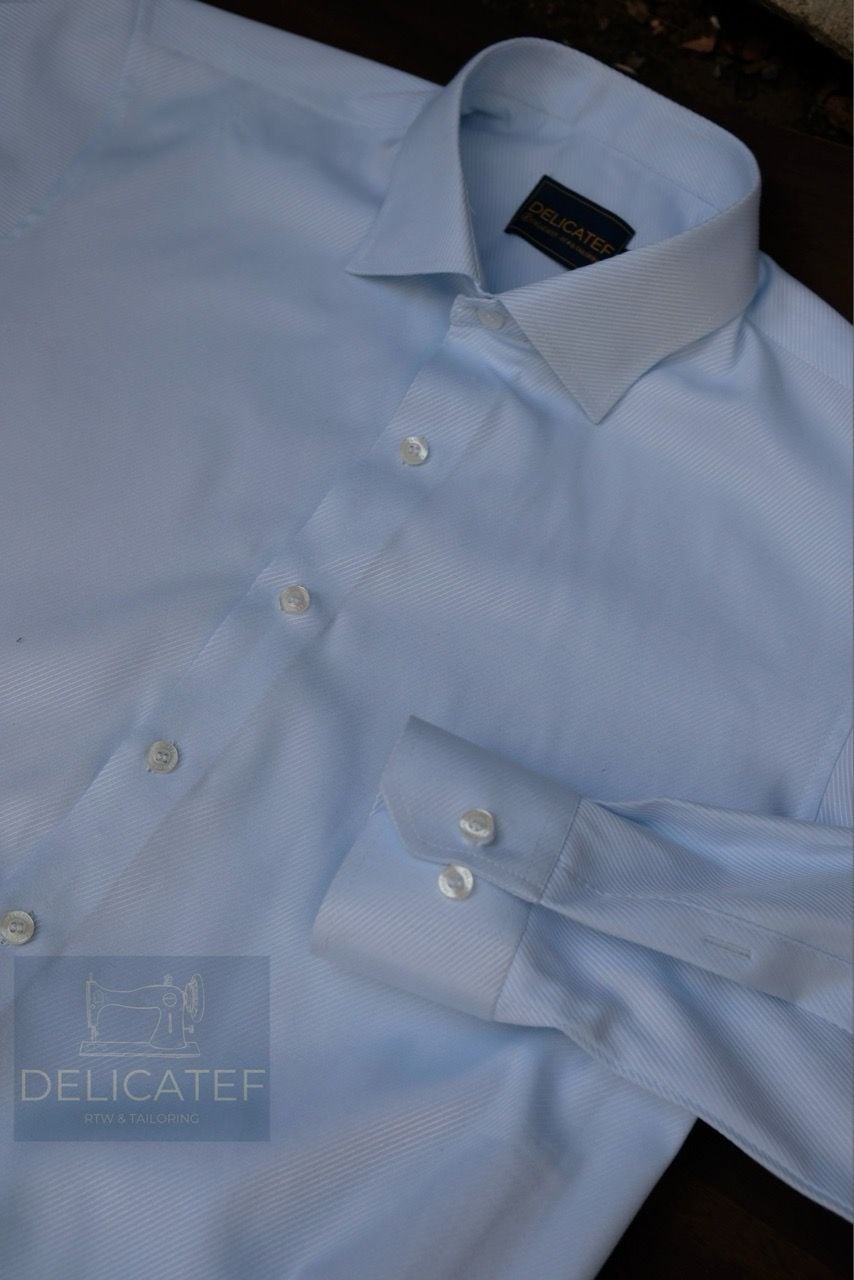  Áo Sơ Mi xanh Nhạt Cotton dệt chéo 