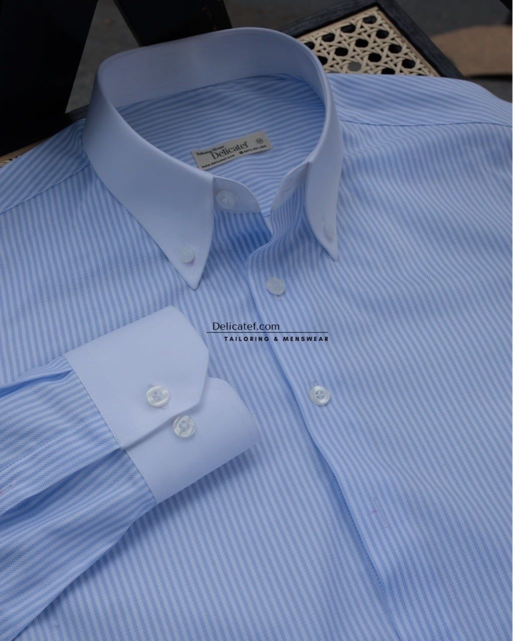  Áo Sơ Mi Nam Sọc Xanh Blue Fine Stripe Button-Down 