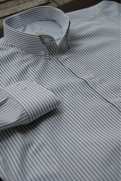  Sơ mi Sọc Cotton Easy-Care (Kháng Nhăn)-nền trắng tăm đen 