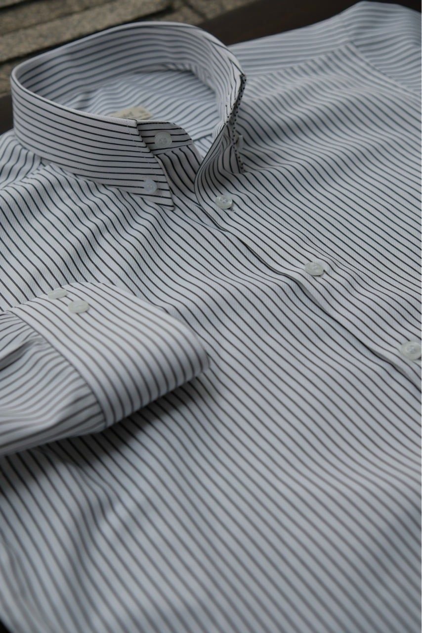  Sơ mi Sọc Cotton Easy-Care (Kháng Nhăn)-nền trắng tăm đen 