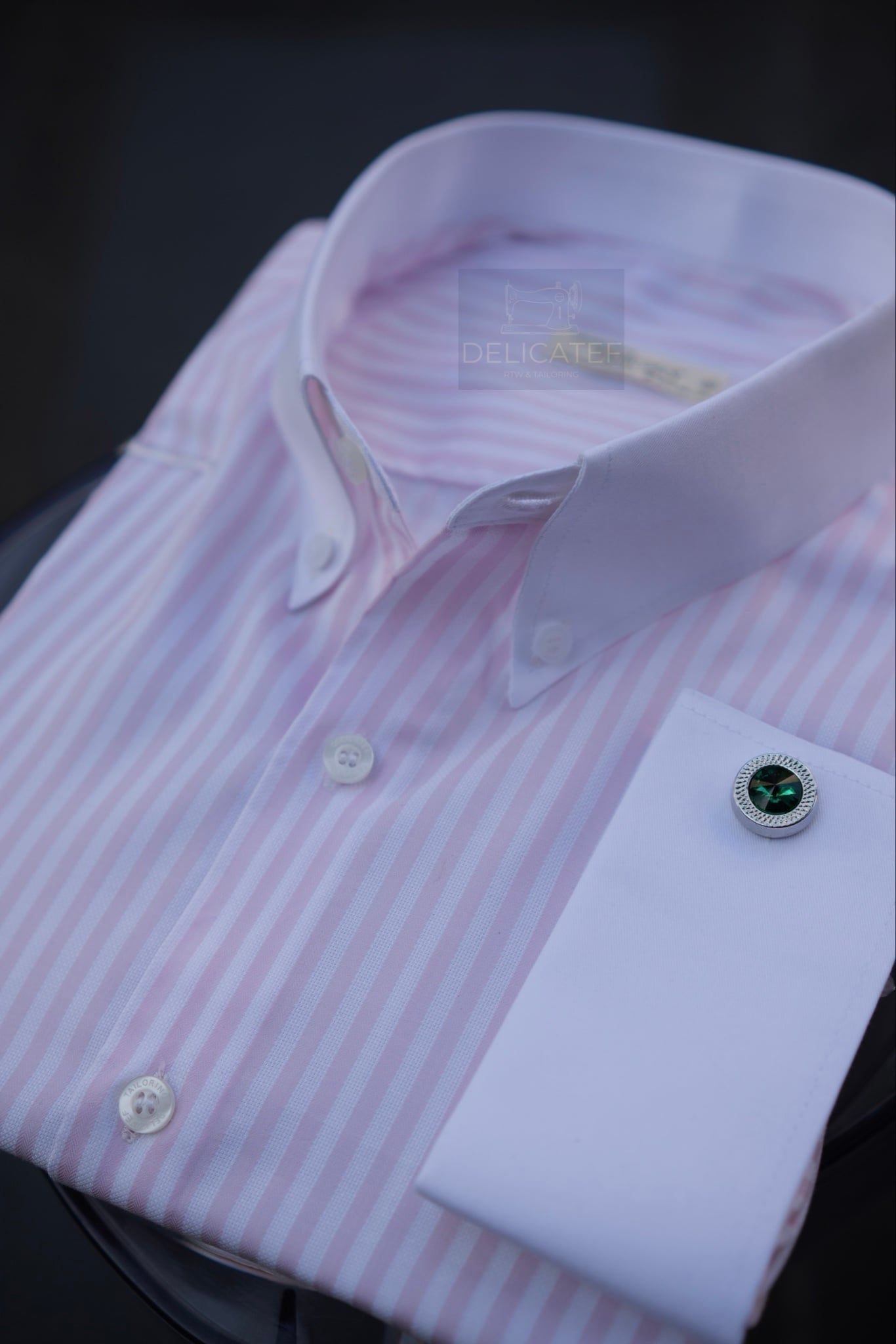  Premium Bamboo Pink Stripe French Cuff Shirt 