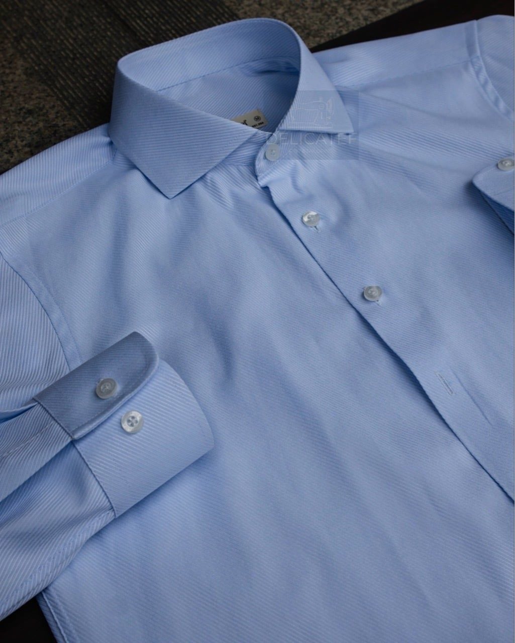  Áo Sơ Mi xanh Nhạt Cotton dệt chéo 