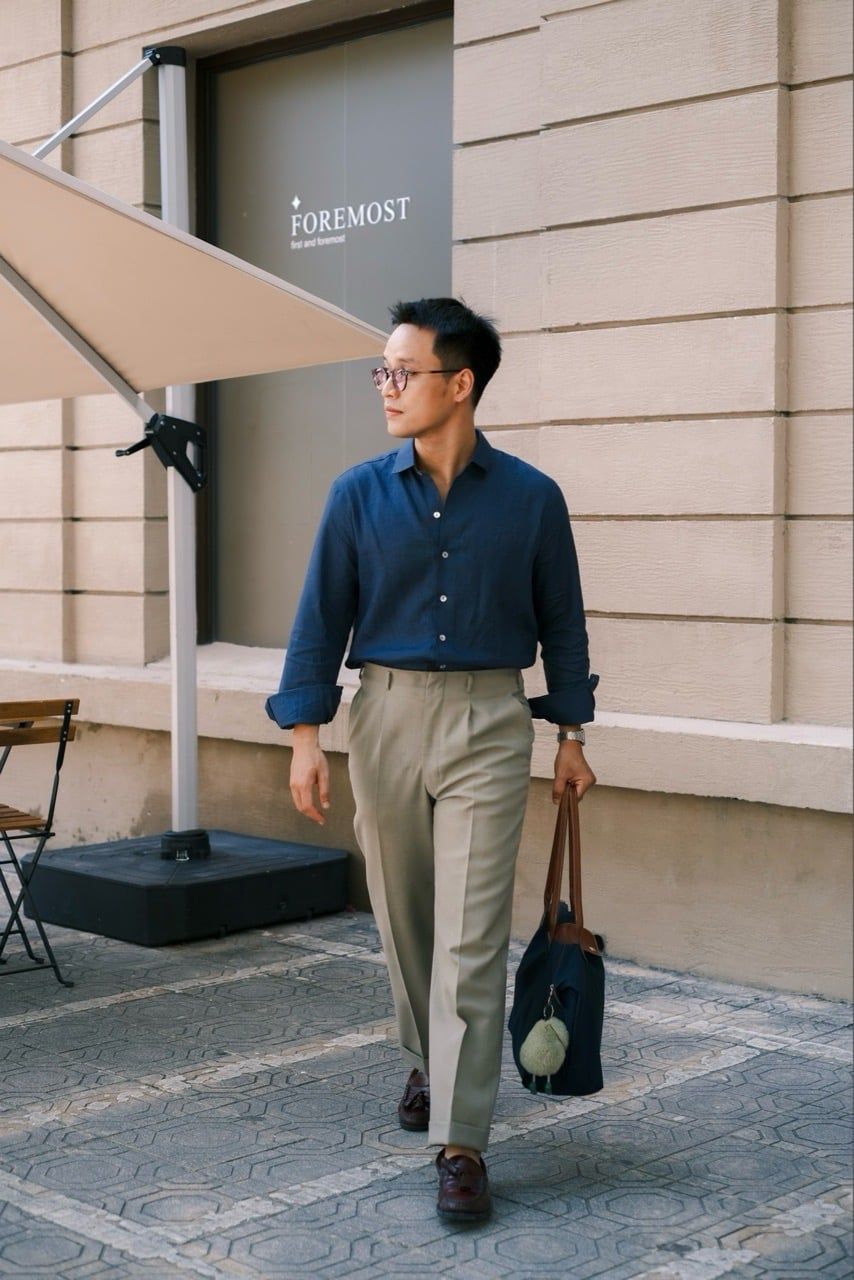  Sơ Mi Linen Màu Xanh Navy basic 