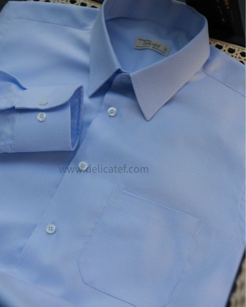  Sơ mi nam Micro-Piqué Cotton – Form đứng, thoáng khí | Lumen Blue 