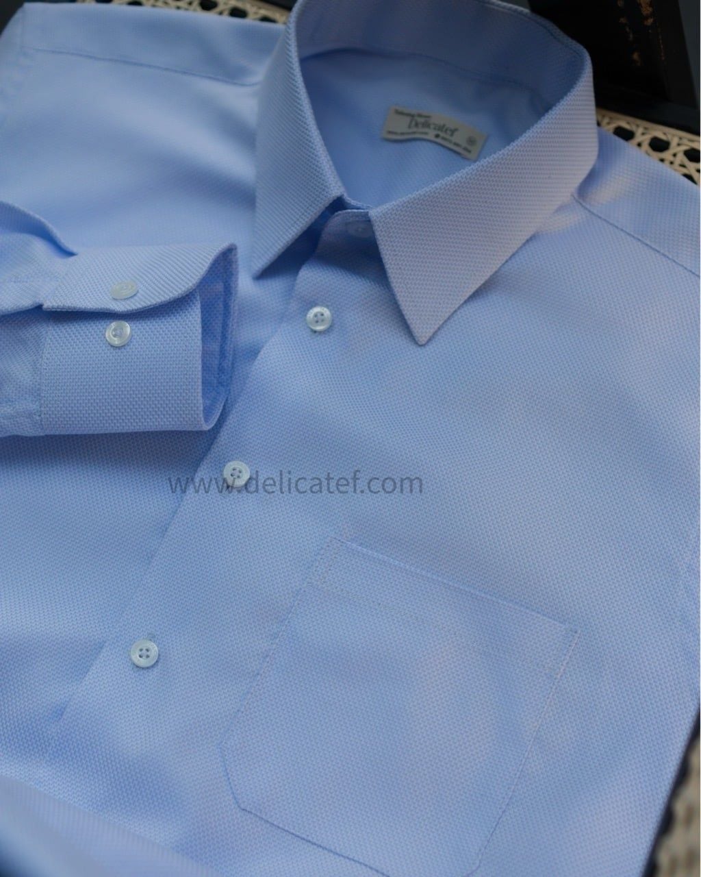  Sơ mi nam Micro-Piqué Cotton – Form đứng, thoáng khí | Lumen Blue 