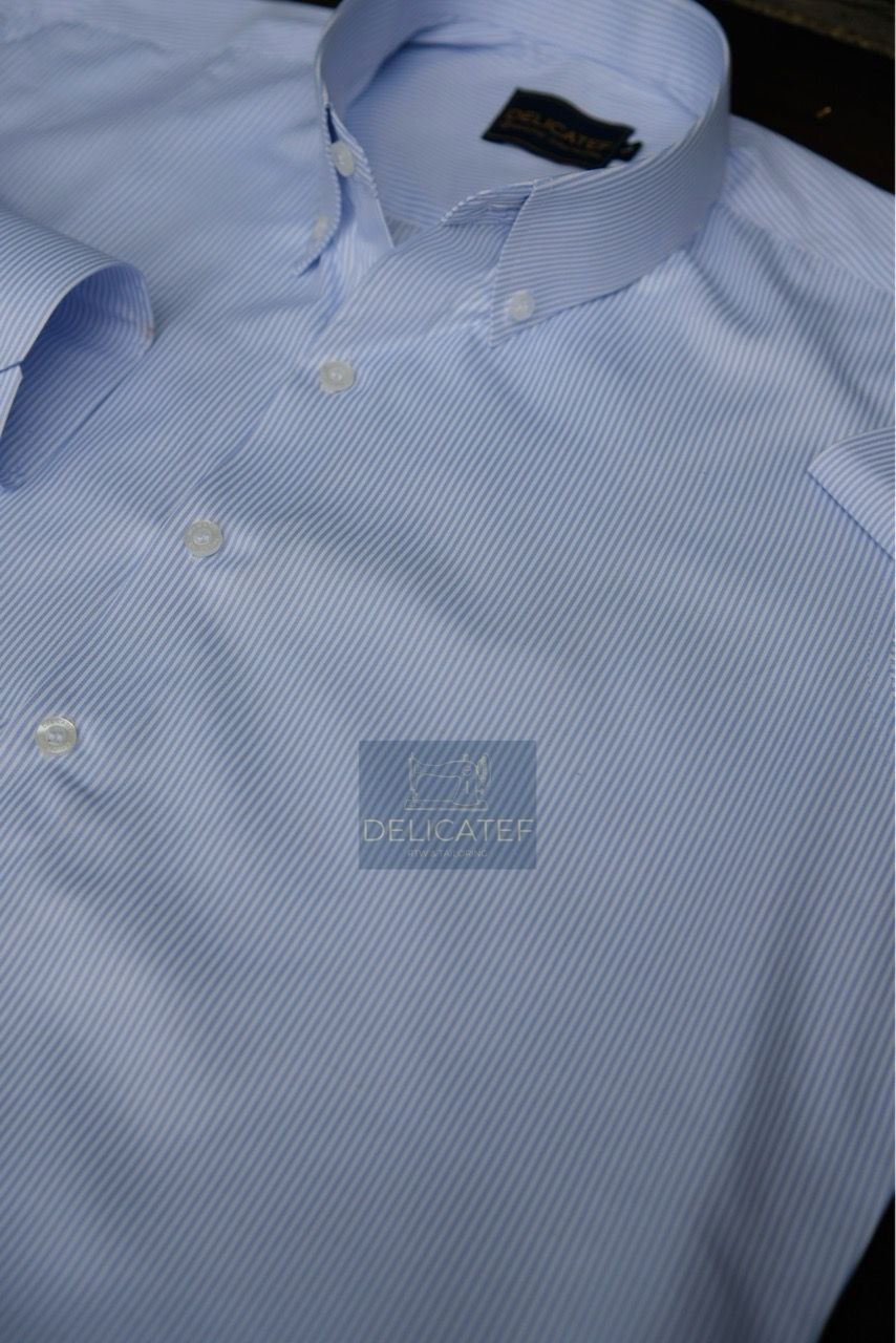  [CHỐNG NHĂN]Sơ Mi Sọc Xanh nhỏ- Spread Collar or Classic Collar 