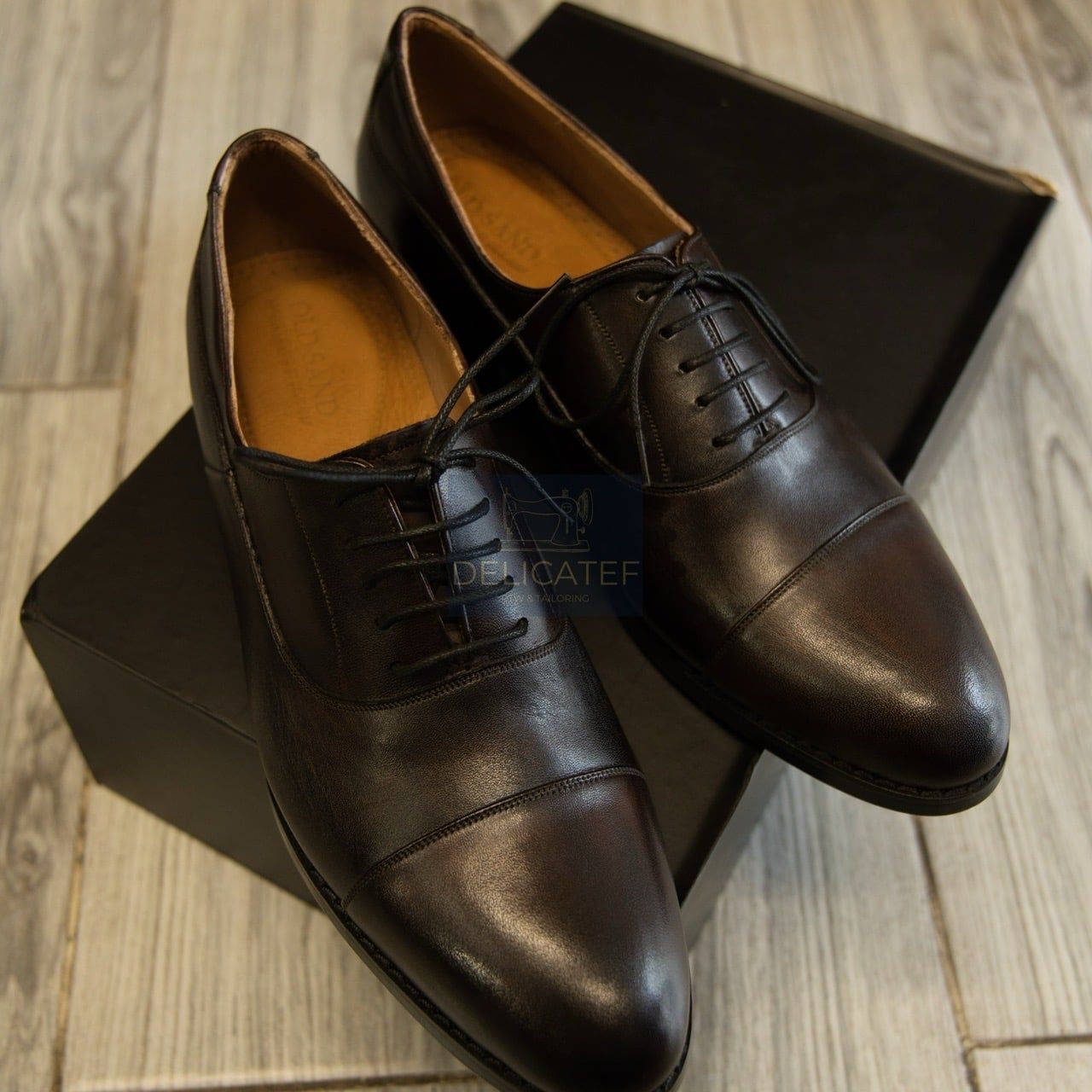  Giày Da Elegant Captoe Oxford – Dark Brown 