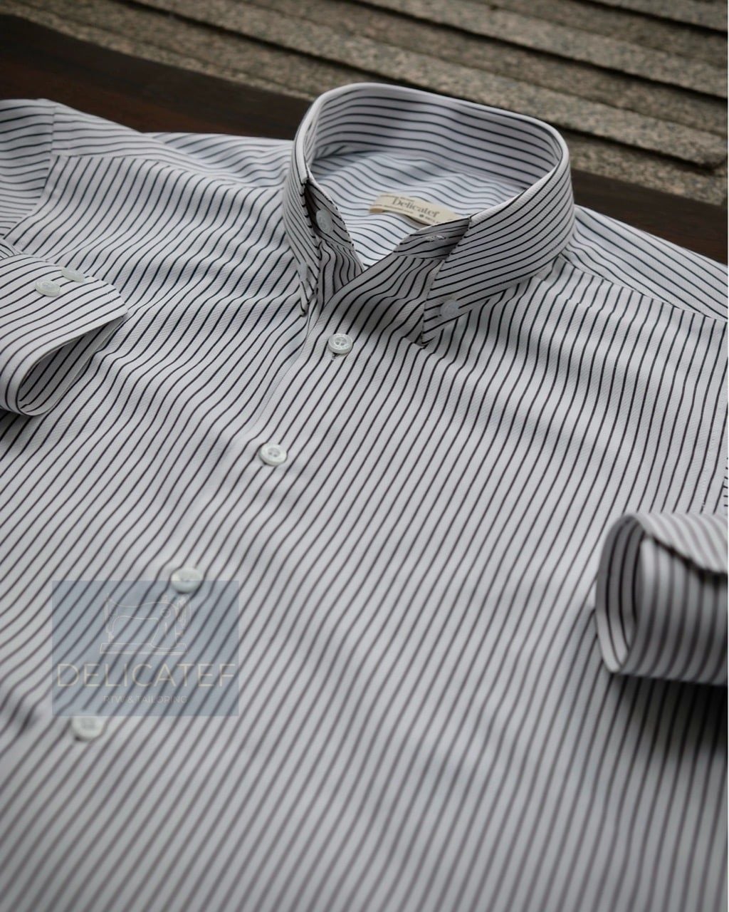  Sơ mi Sọc Cotton Easy-Care (Kháng Nhăn)-nền trắng tăm đen 