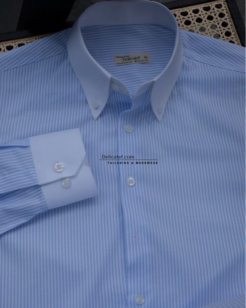  Áo Sơ Mi Nam Sọc Xanh Blue Fine Stripe Button-Down 
