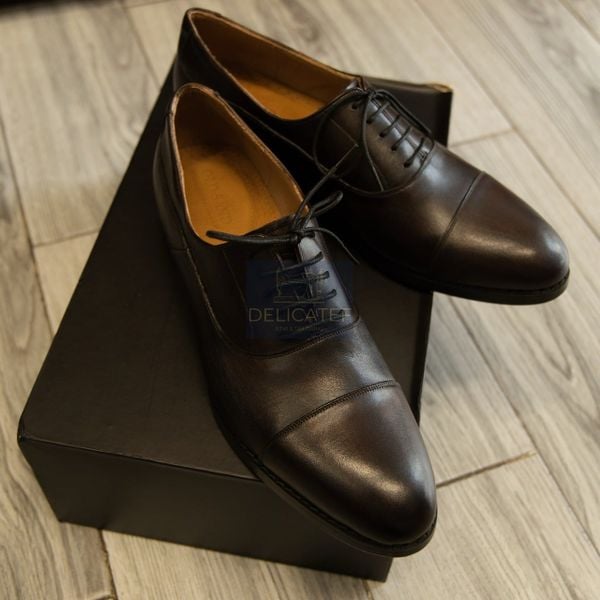  Giày Da Elegant Captoe Oxford – Dark Brown 