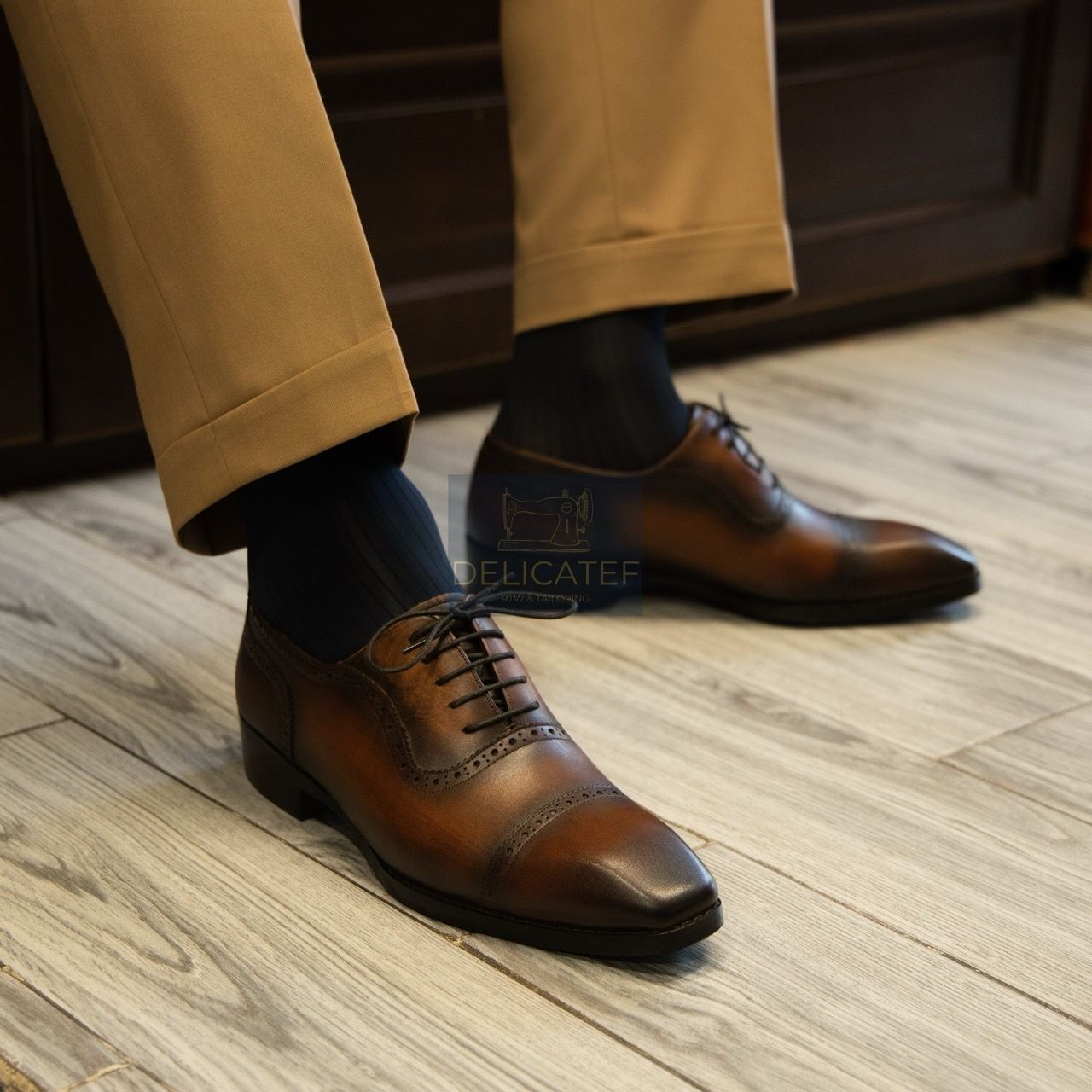  Giày Da Semi-Brogue Captoe Derby – Dark Espresso 