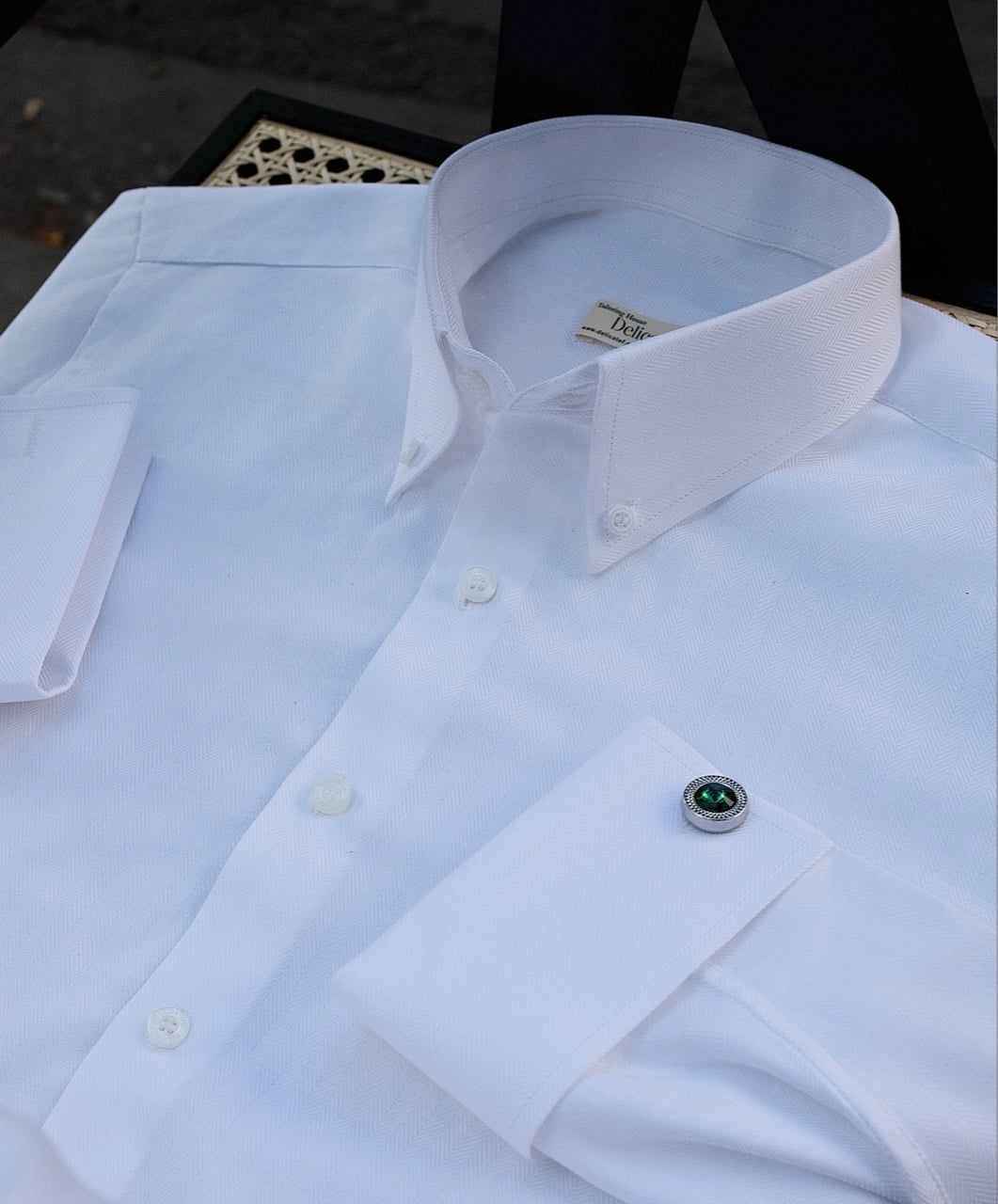  Sơ Mi Trắng xương cá dệt herringbone tay cufflinks 