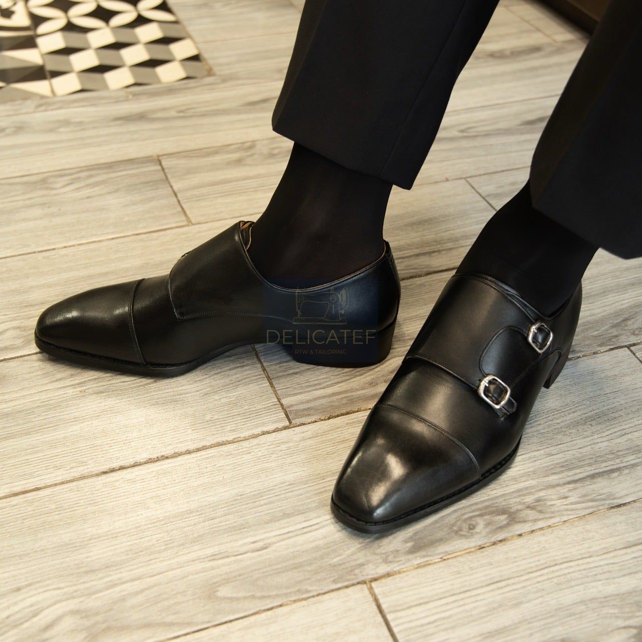  Giày Da Noble Double Monkstrap – Piano Black 