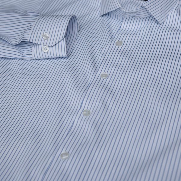  [Chống Nhăn] Sơ Mi Nền Trắng Kẻ Chỉ Xanh Đơn Giản 