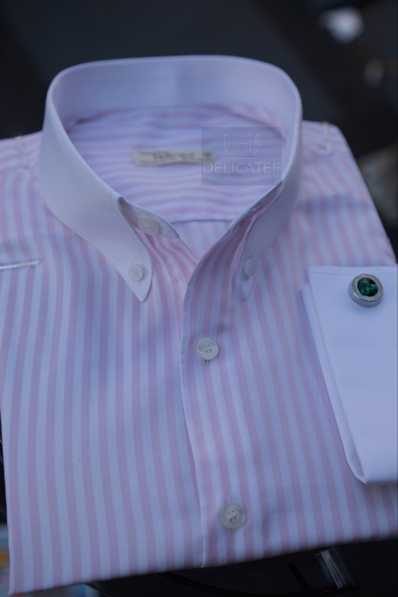  Premium Bamboo Pink Stripe French Cuff Shirt 