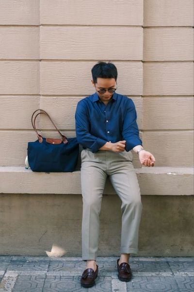  Sơ Mi Linen Màu Xanh Navy basic 