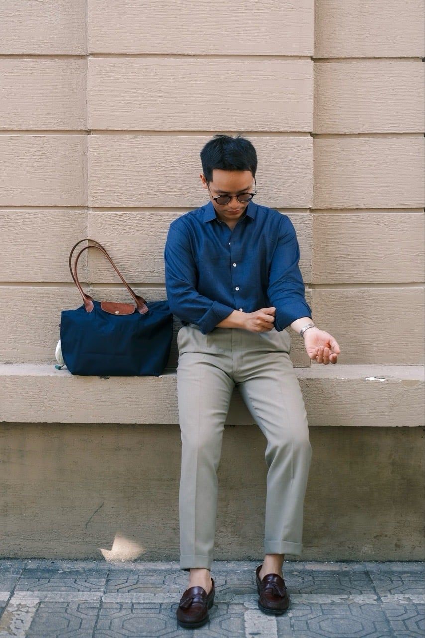  Sơ Mi Linen Màu Xanh Navy basic 