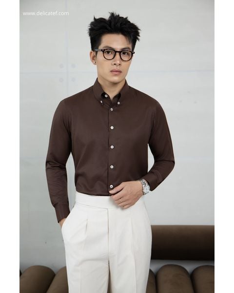  [Chống Nhăn] Sơ Mi màu nâu choco vải lụa nến 