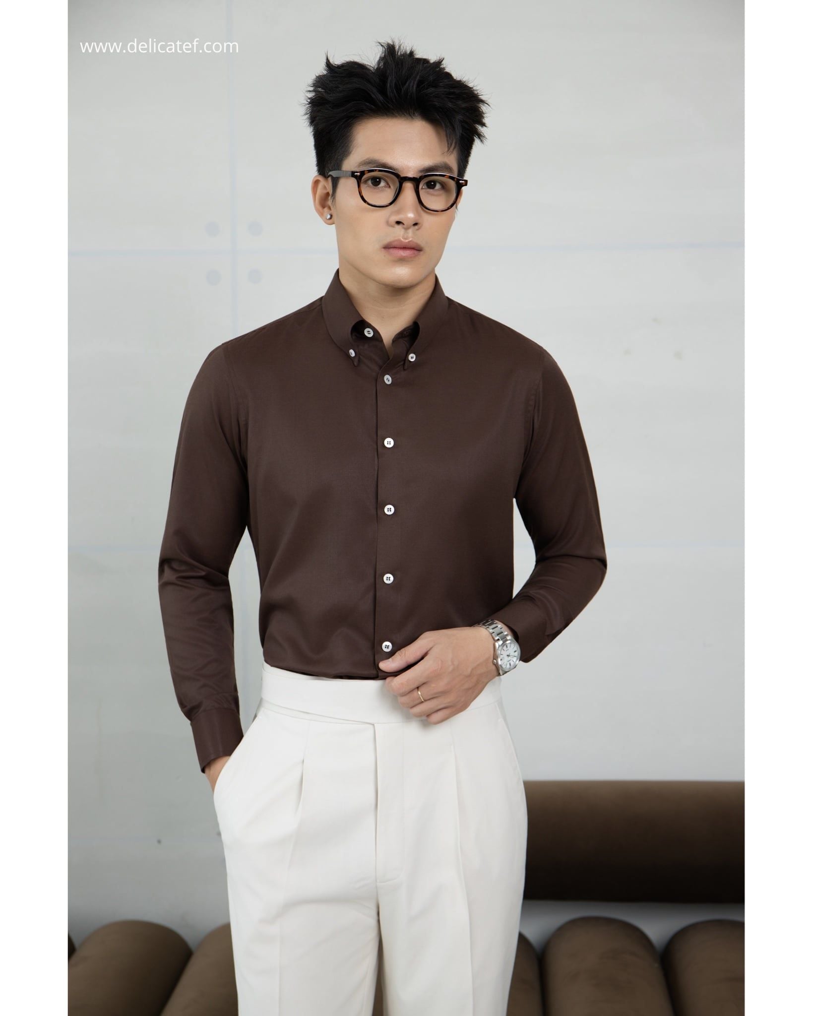  [Chống Nhăn] Sơ Mi màu nâu choco vải lụa nến 
