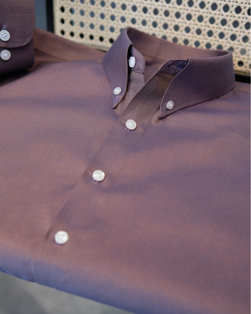  Sơ Mi Cotton Nâu ánh Tím 100% Cotton 