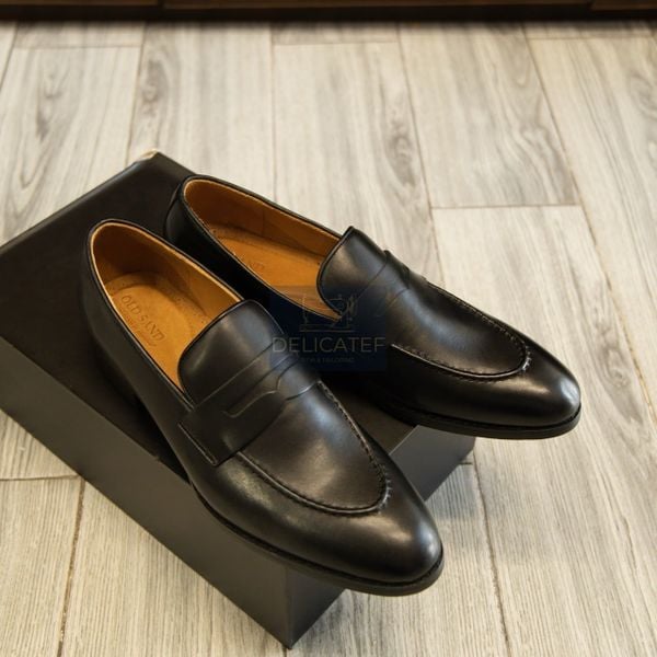  Giày Da Minimalist Penny Loafer – Black Leather 
