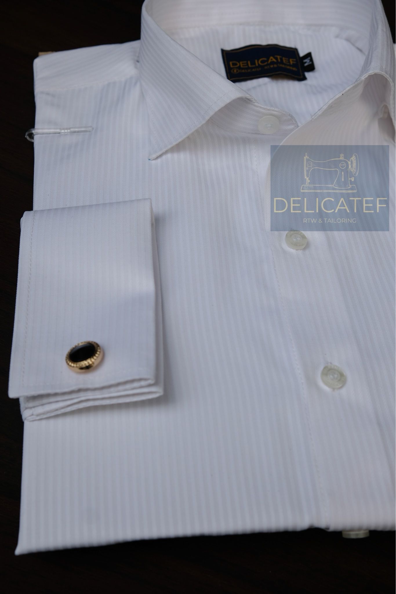  Sơ Mi Trắng Gân Chìm tay Cufflinks_V2 