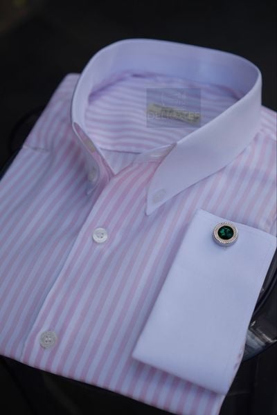  Premium Bamboo Pink Stripe French Cuff Shirt 