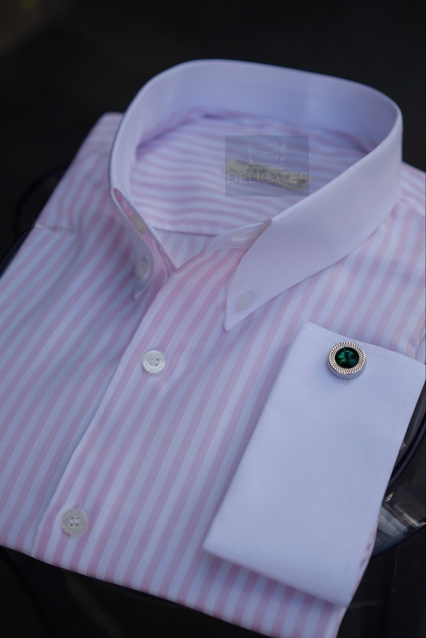  Premium Bamboo Pink Stripe French Cuff Shirt 