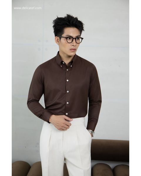  [Chống Nhăn] Sơ Mi màu nâu choco vải lụa nến 