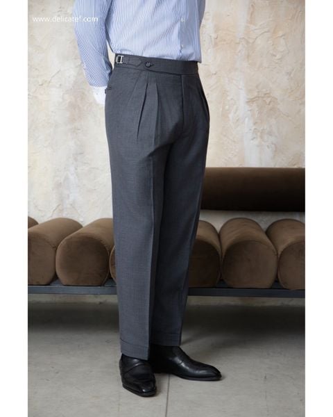  Quần Sidetab xám xước hai ly xuôi | Mid Grey Foward Pleats Trousers 