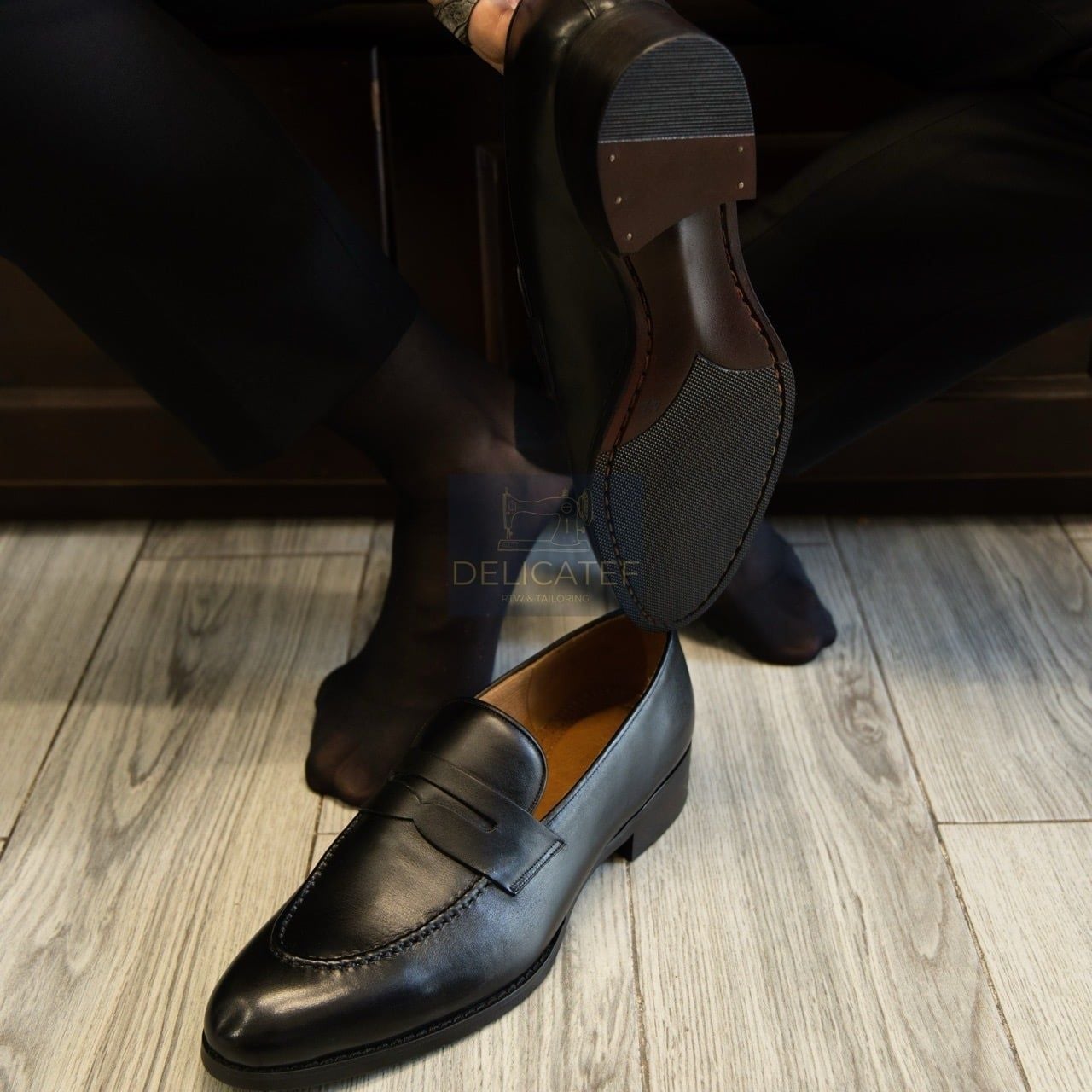 Giày Da Minimalist Penny Loafer – Black Leather 