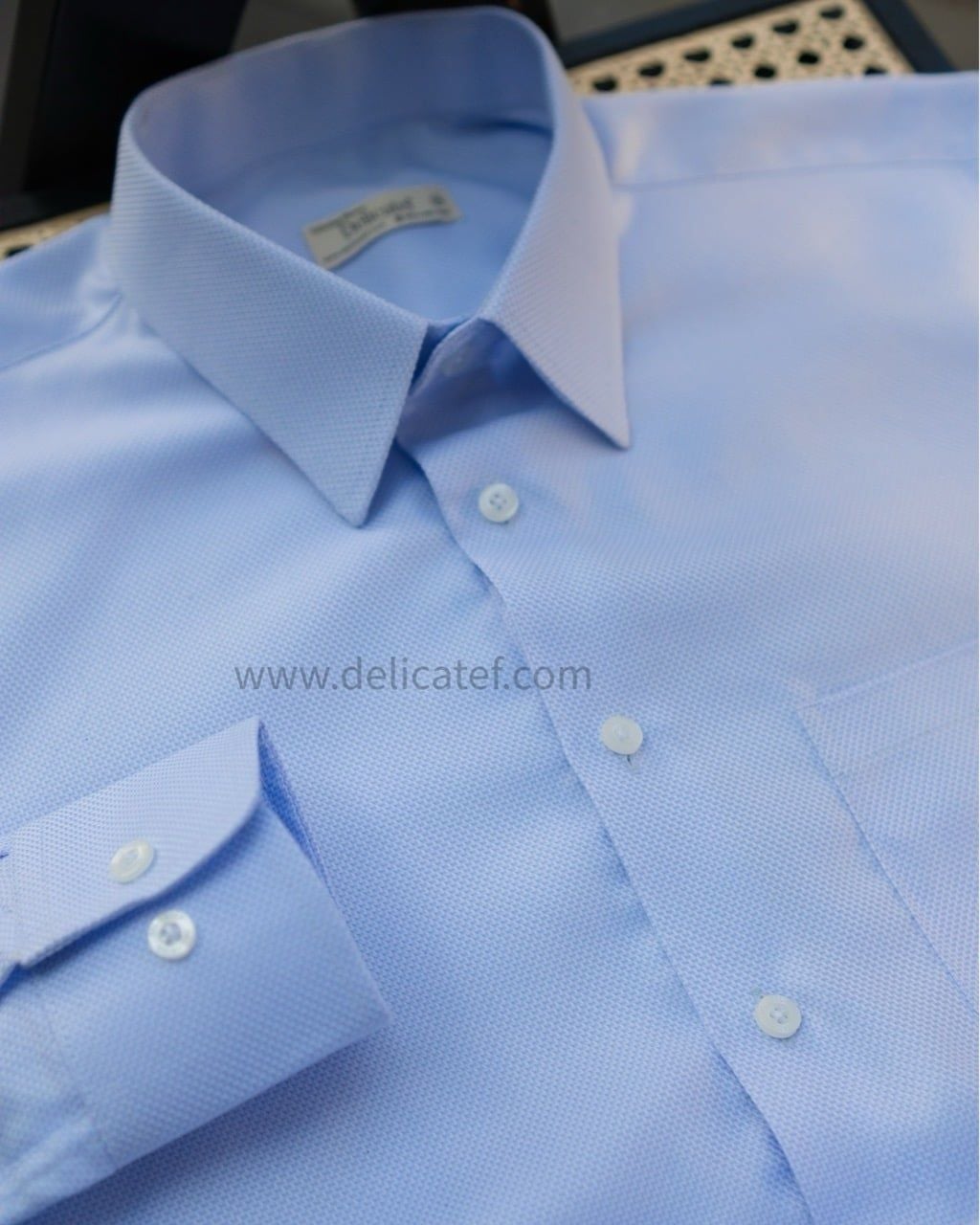  Sơ mi nam Micro-Piqué Cotton – Form đứng, thoáng khí | Lumen Blue 