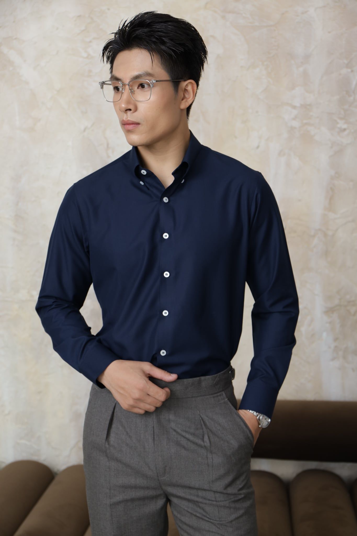  NON IRON | Sơ Mi Xanh Navy Trơn 