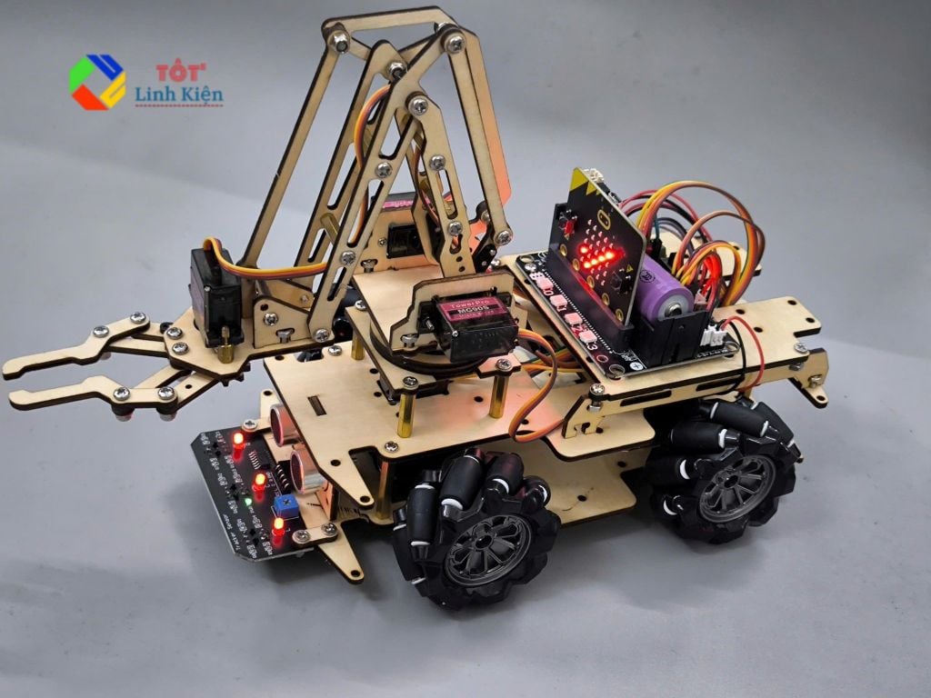 Bộ Kit Xe Cánh Tay Robot Lập Trình Microbit Kèm Dò Line, Tránh Vật Cản - BBC Micro:bit Arm Car Robot