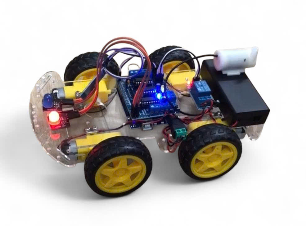 Xe Robot Arduino Mô Phỏng Xe Cứu Hoả, Có Đèn Xi Nhan và Bơm Nước - Điều khiển qua Bluetooth