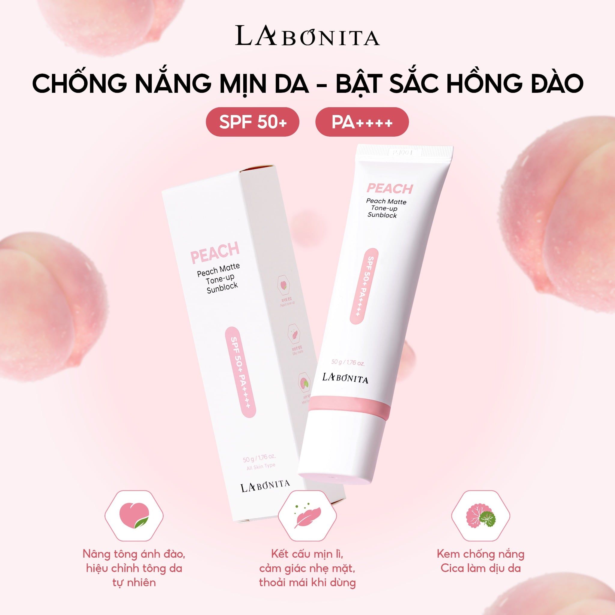  Kem Chống Nắng Labonita Peach Matte Tone-up Sunblock 50g 