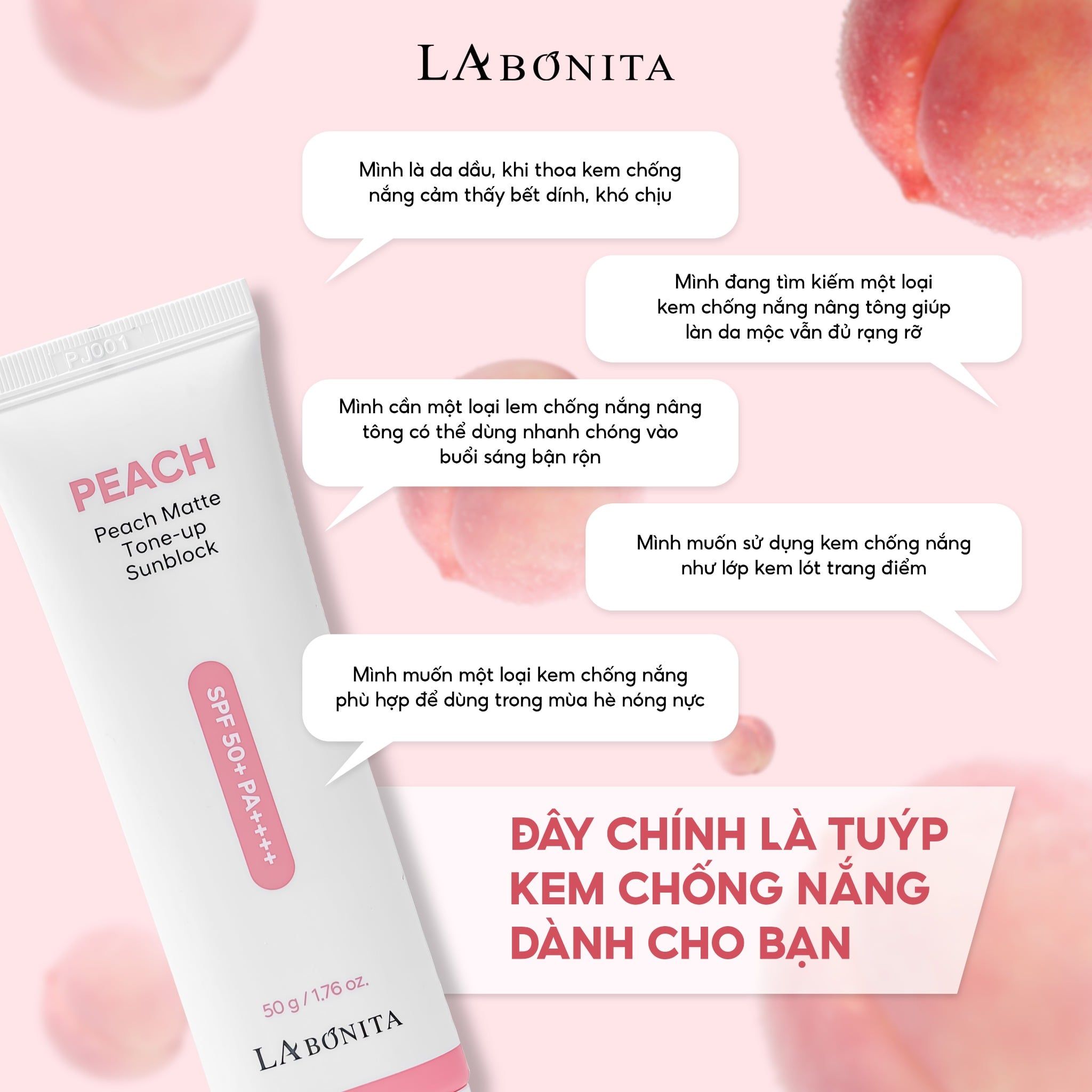  Kem Chống Nắng Labonita Peach Matte Tone-up Sunblock 50g 