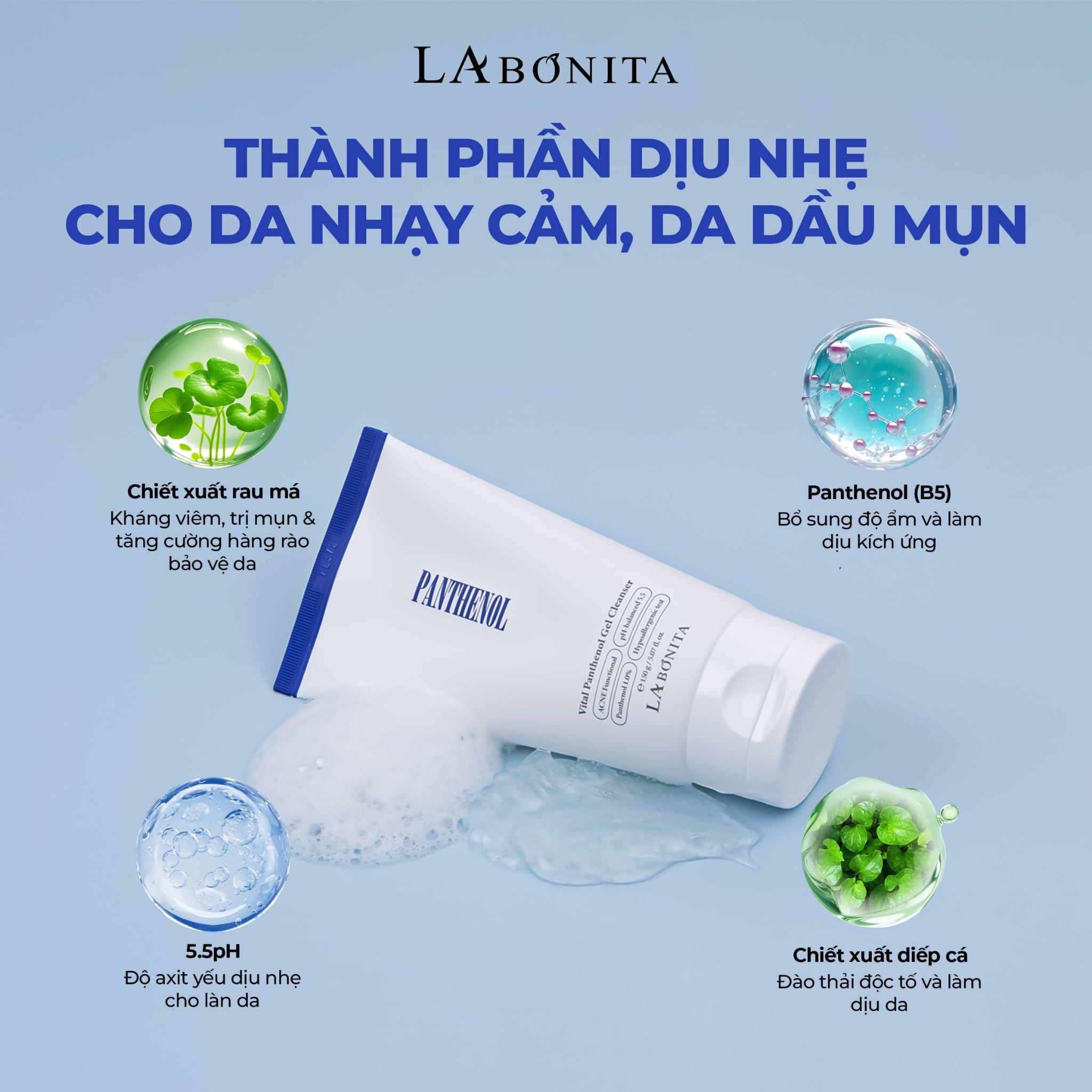  Sữa rửa mặt dịu nhẹ cho da nhạy cảm & mụn nhạy cảm PH 5.5 