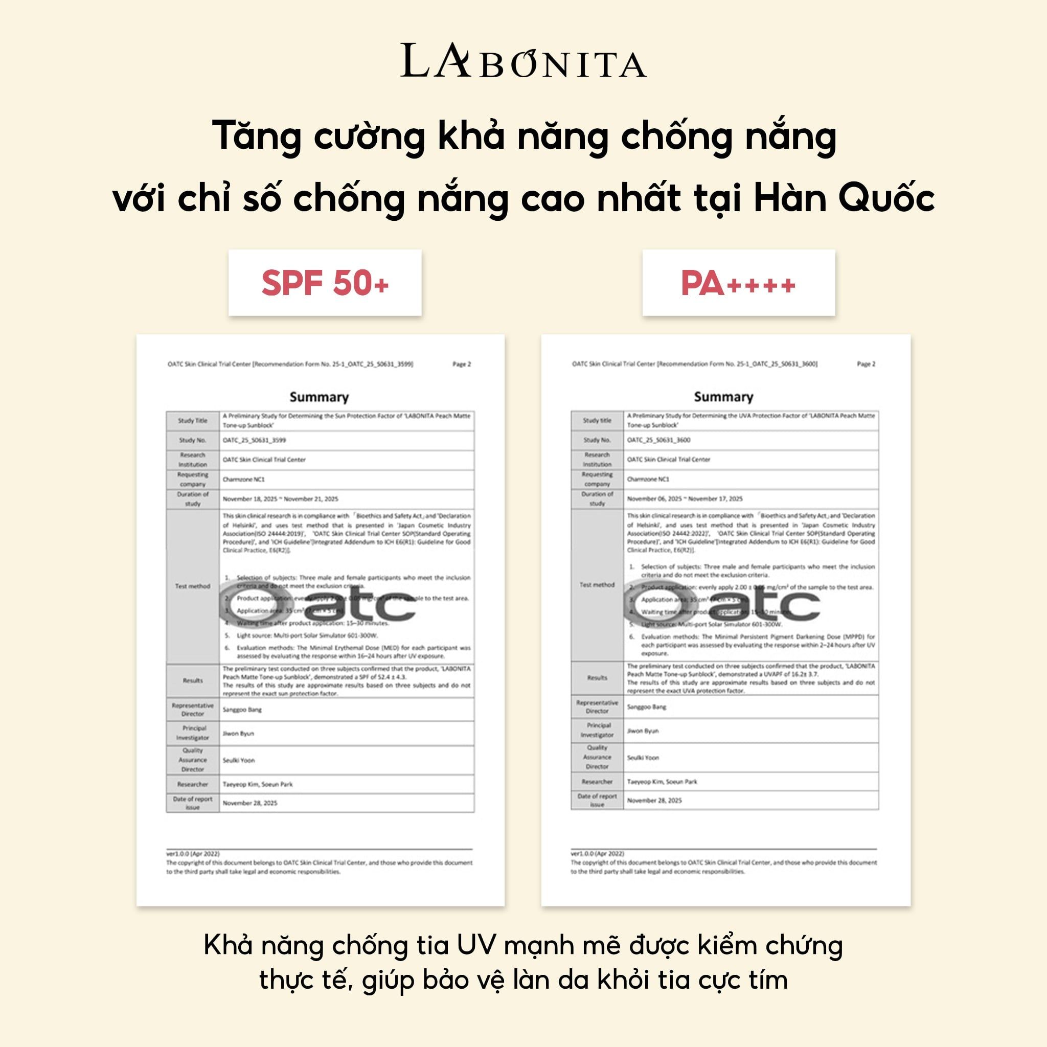  Kem Chống Nắng Labonita Peach Matte Tone-up Sunblock 50g 