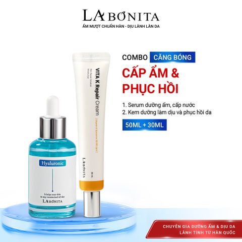 Combo Căng Bóng Làn Da Serum HA Cấp Ẩm + Kem Dưỡng Phục Hồi Da La Bonita Vita K Repair Cream 30ml