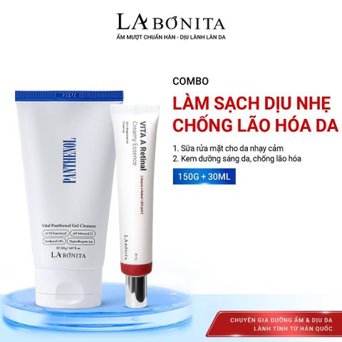 Combo Làm sạch dịu nhẹ và chống lão hóa da - Kem Dưỡng Labonita Vita A Retinal 30ml & Sữa Rửa Mặt Panthenol pH 5.5 150g