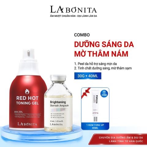 [Tặng kem Tone-up] Combo Chai Red Hot Toning Gel AHA 25% 30g + Brightening Blemish Ampoule 40ml